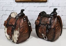 Set Of 2 Rustic Western Cowboy Horse Saddle Money Coin Savings Piggy Banks