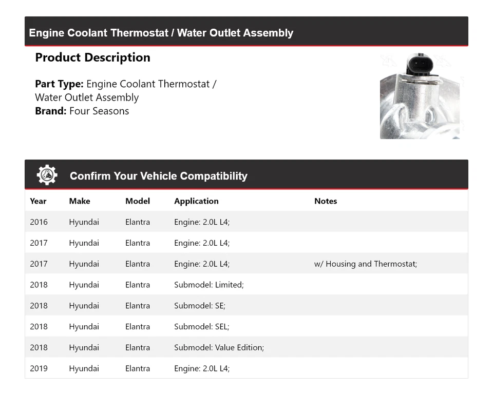 2016-19 Hyundai Elantra Engine Coolant Thermostat / Water Outlet Assy 4 Seasons - Image 2 of 4