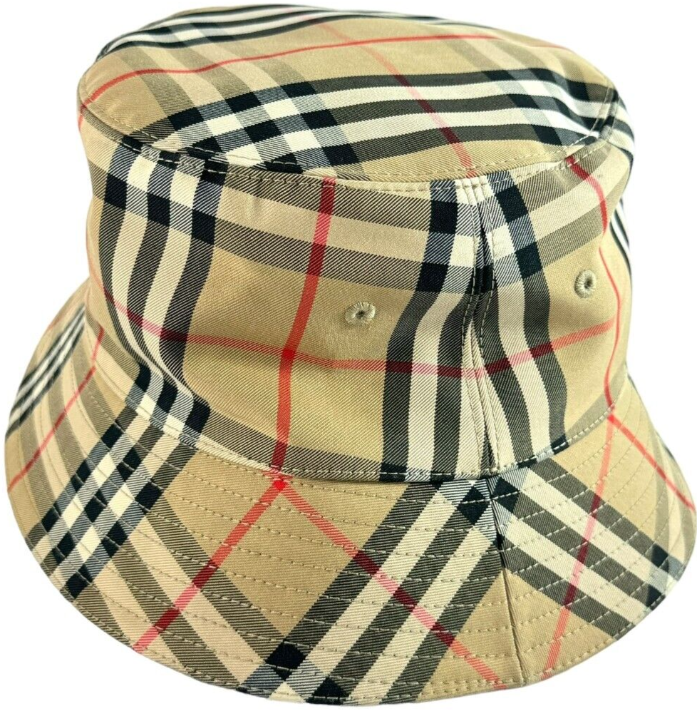 【関税&送料込み】Burberry 'Check' Beige Cotton Hat BURBERRY Beige Cotton Nova Check Unisex Bucket Hat Made in
