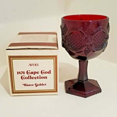 AVON 1876 CAPE COD COLLECTION RUBY RED WATER GOBLET WITH BOX