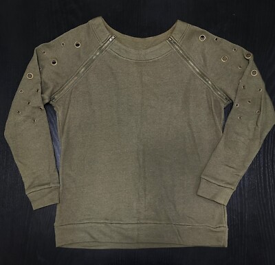 Venus Women Sweater Army Green Size M Gromet Hole Sleeves