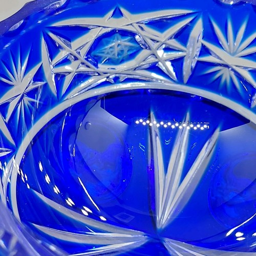 Vintage Bohemian Small Crystal Cobalt Blue Bowl Cut to Clear - Picture 7 of 10