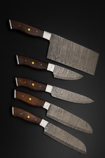 Custom Handmade FORGED DAMASCUS STEEL CHEF KNIFE Set Kitchen Knives  wood handle