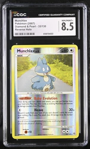 CGC 8.5 Munchlax 2007 Diamond & Pearl 33/130 Reverse Holo Pokemon Card