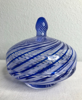 VTG Turkish Pasabahce Glass Candy Dish Art Cesmi Bulbul Spiral covered compote
