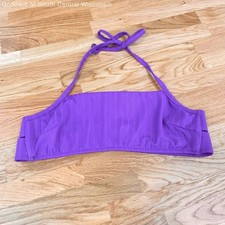 Wmns LULULEMON Solid Bright Purple Ribbed Halter Cross Back Swim Bikini Top Sz 8