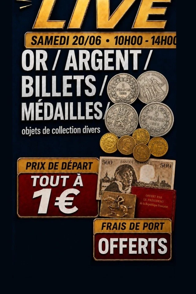 Or, Argent, Billets, Médailles, Objets Collection, Tout à 1€, 0€ Livraison