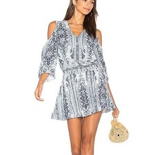 Alice + Olivia Jolene Blue White Paisley Cold Shoulder V-Neck Mini Dress Size 4