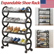 4-Tier Expandable Metal Shoes Rack Adjustable Shelf Storage Organizer- Black USA
