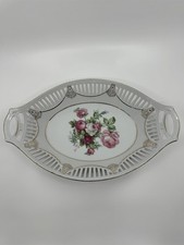 Antique German Hand-Painted Porcelain Square Handled Bowl with White Rose — listing 2