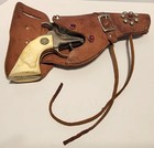 Vintage 1950s Hubley MARSHALL Cast Metal Toy Cap Gun W/ Leather Beaded Holster — photo 1