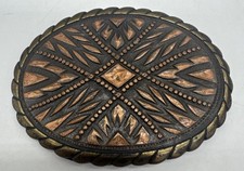 Vintage Belt Buckle Southwestern Aztec Print Bronze Finish