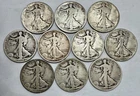 Lot of 10 (1917 To 1920-S) Walking Liberty Half Dollars G-F Details