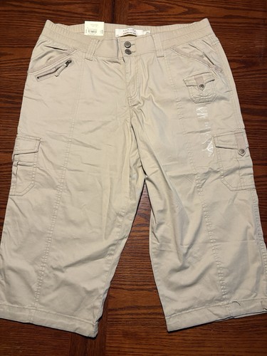 Sonoma Cargo Caprihose Neu mit Etikett geraffter Saum zum Binden mittlerer Bund beige Größe 14 Stretch