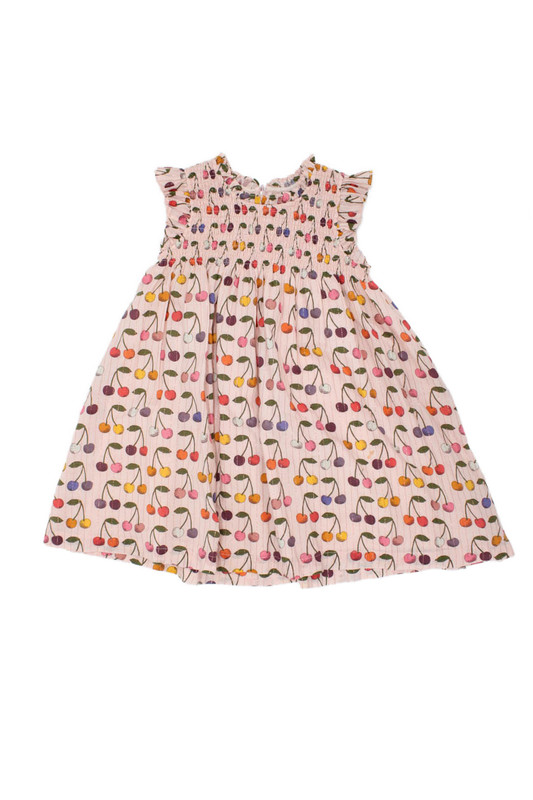 Pink Chicken Girls Cherry Print Smocked Ruffle A-Line Dress Pink Size 6Y