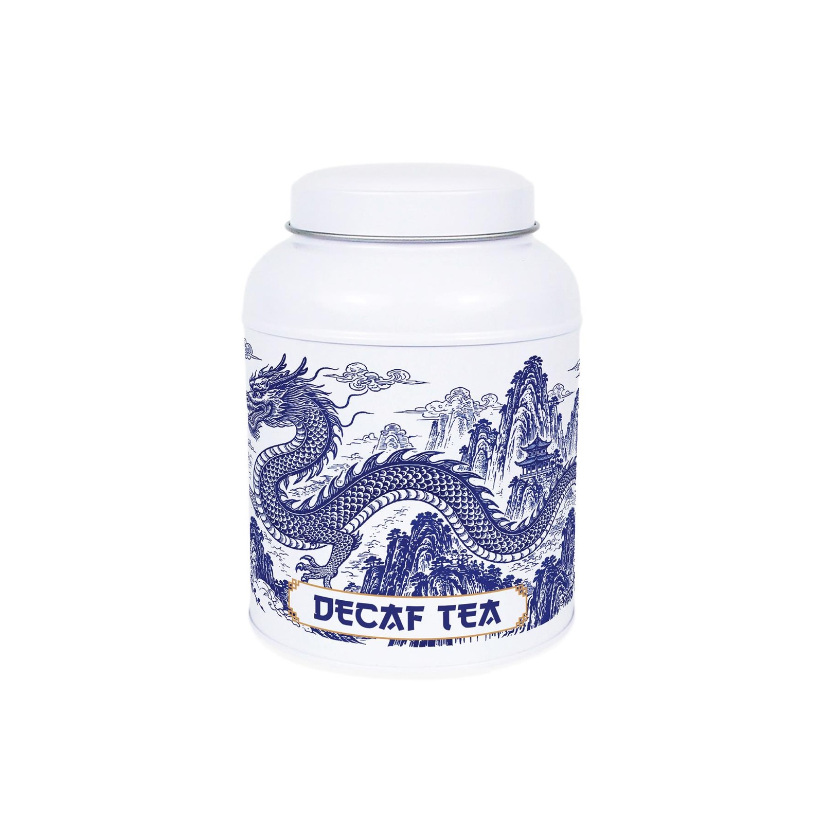 Dragon Temple Decaf Tea Canister - Small Domed Lid Kitchen Storage Tin Gift