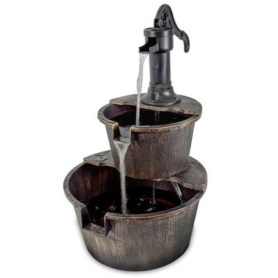 2 Etagen Fass Brunnen mit Pumpe Vintage Stil Outdoor Garten Deko
