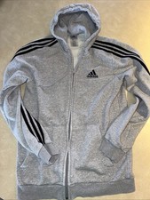 adidas Essentials Fleece 3-Stripes Full Zip Men's Hoodie Gray Medium