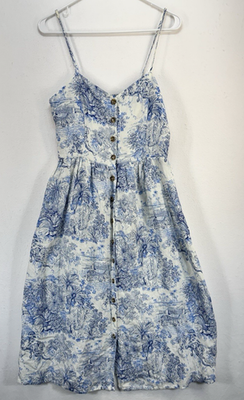 blue toile de jouy dress H&M White Linen Blend Button Midi Womens 4 Smocked Designed with long sleeves group_size:plus:plus-size-kate-v-neck-midi-travel-dress-3l51500w-black Hope & Ivy - Color:M-Royal Blue