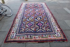 Vintage Hand Made Traditional Rug Oriental Cotton Blue Red Long Rug 350x173cm