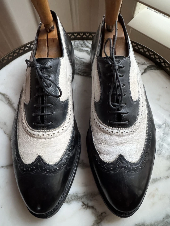 Zapatos Espectador Circa 1940 Negro/Blanco Brogues Suelas Pata de Gato ~9.5 Para Hombre’s Foto 2 de 4