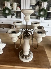 Vintage Homeco Wood And Iron Candelabra Five Arm Candle Holder Distressed Finish