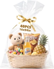 40 Pcs Cellophane Bags, 16 X 24 Inchs Cellophane Wrap for Gift Baskets, Durable 