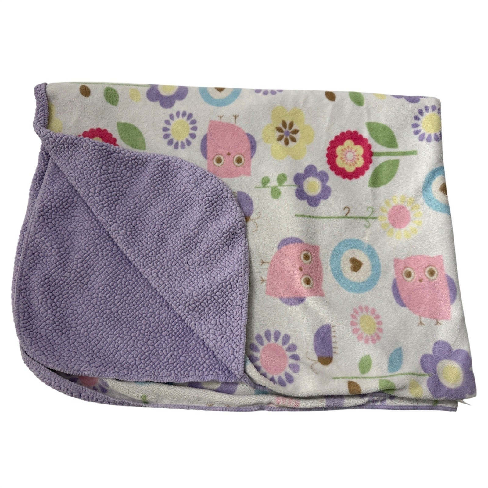 Circo Minky Baby Blanket Pink Owls Flowers Insects Purple Sherpa Back Target HTF