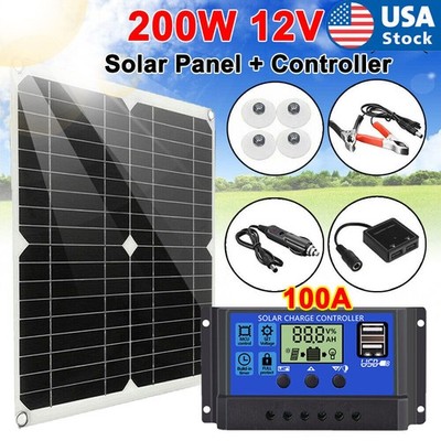 200 Watts Solar Panel Kit 12V 100A Battery Charger with Controller Caravan Boat
