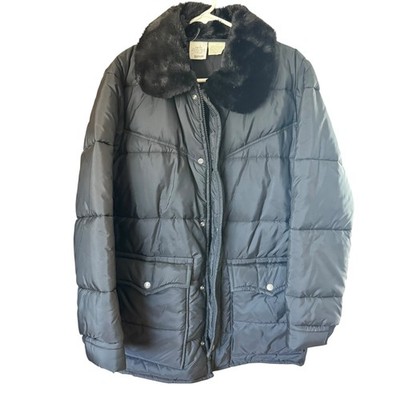 Vintage Walls Blizzard-Pruf Jacket Black M Insulated Quilted Parka Faux Fur
