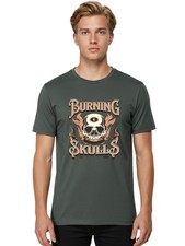 Camiseta gráfica Burning-Skulls para hombre, 100 % algodón, ropa casual de verano