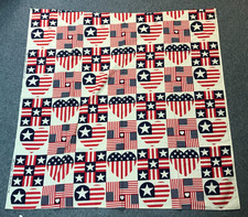 1991 Fabric Traditions American Flags Hearts Stars Stripes Cotton 44" x 44"