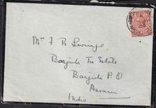 Vintage British India Postal Cover King George V Stamp Borjuli Tea  [JAN-01-112]