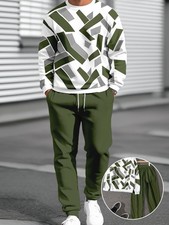 2 large size men's jumpers and sweatpants, simple stripes, green and white