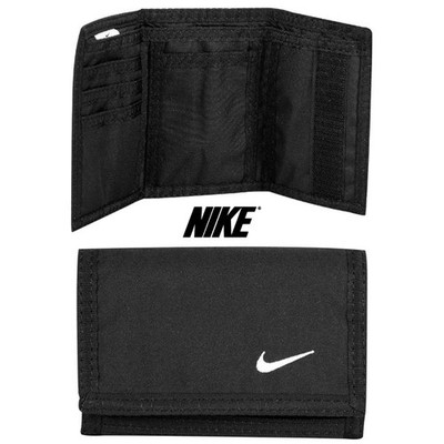 Nike Basic Black Tri-Fold Wallet   Zip Pocket & Closure   Unisex Compact