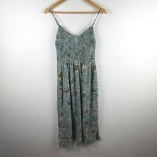 Mystree Belle Midi Dress Teal Floral Smocked Cami Sheer Skirt Boho Medium NWT