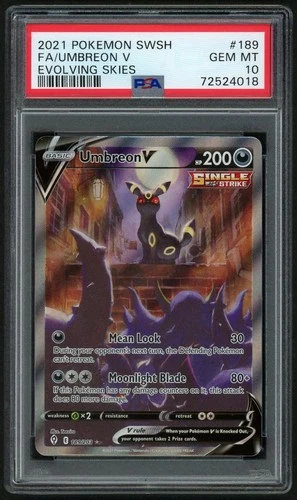 POKEMON UMBREON V 2021 SWORD & SHIELD EVOLVING SKIES #189 FA PSA 10