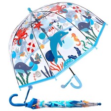 Kids Dog Clear Bubble Umbrella, Toddler Grip Curved Handle Stick Rain Umbrell...
