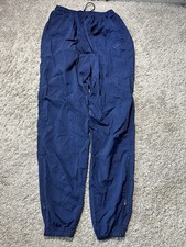 Vintage 1990s Nike Windbreaker Track Pants Tonal Navy Blue Elastic Pockets Women