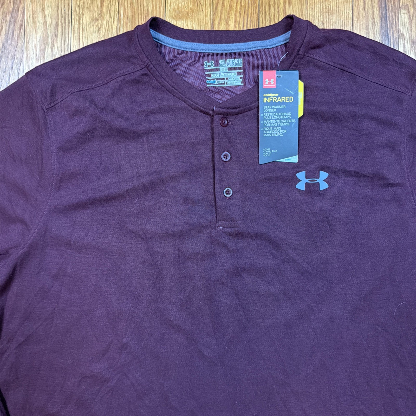 Under Armour Coldgear Infrared Shirt Mens 2XL Loose Henley Athletic Maroon Red thumbnail 13
