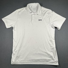 Under Armour Playoff Polo Shirt Mens Large White Dot Print Golf Stretch Tagless