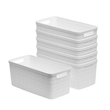 Set of 6 Jute Basket Slim Durable Resin Organization Storage Basket Bin White