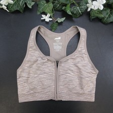 Avia Women's Bra Beige Heather XXXL Front Zip Racerback Wireless Sports