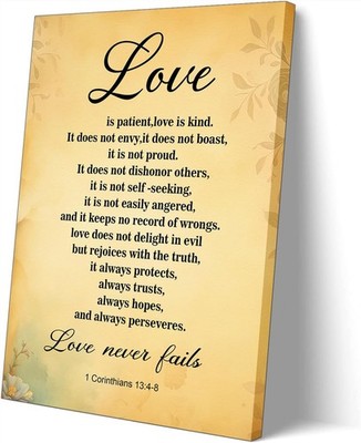 Christian Canvas 1 Corinthians 13:4-8 Canvas Wall Art, Love is Patient Canvas  
