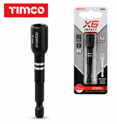 TIMCO Impact Magnet Steckschlüssel 8 mm x 65 mm Nuss Setzer Sechskant Schraube Bit