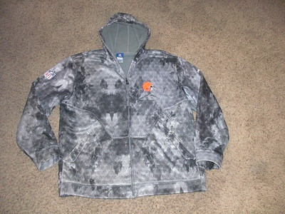 CLEVLAND BROWNS Reebok Gray Camp pattern FULL ZIP Athletic Hoodie Sweatshirt XL