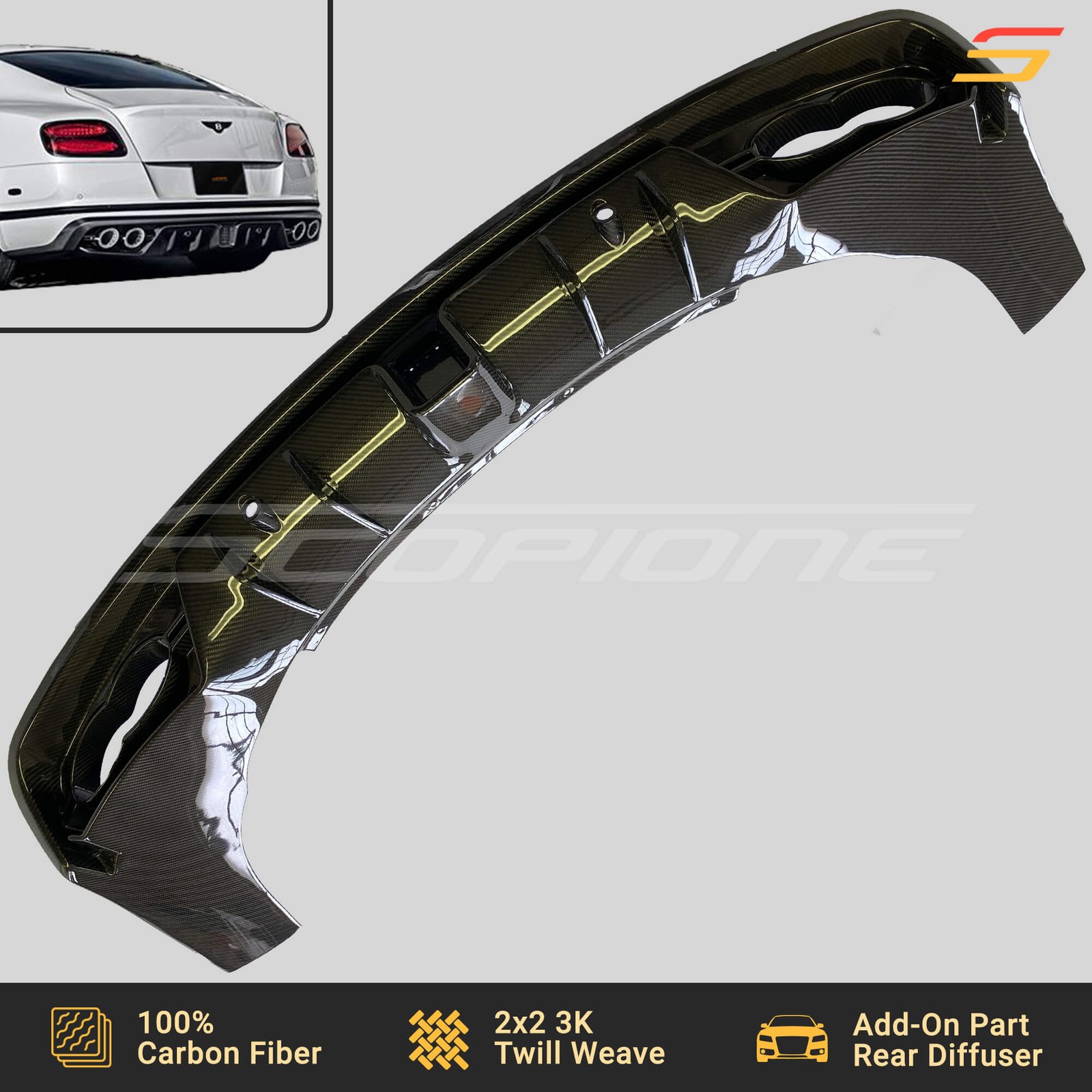 Scopione Carbon Fiber Rear Bumper Diffuser for Bentley 16-18 Continental GT V8 S