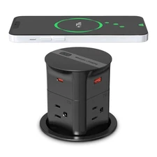 3.15" Pop Up Countertop Outlet with 15W Wireless Charger Max 20W Power Black