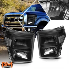 For 11-16 Ford Super Duty Black Housing Clear Corner Headlight/Lamp Replacement