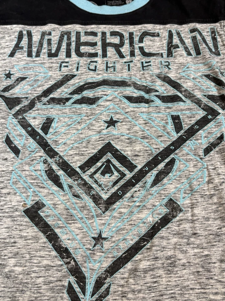 Camiseta American Fighter Para Hombre Pequeña Gris/Verde azulado/Negro Y2K MMA Fighter Doble Cara Foto 2 de 4
